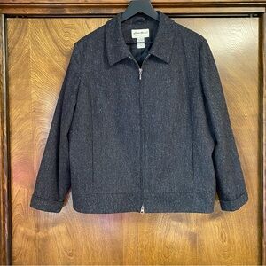Eddie Bauer XL Women’s Wool Silk Blend Full Zip Black Tweed Gray Jacket Pocket